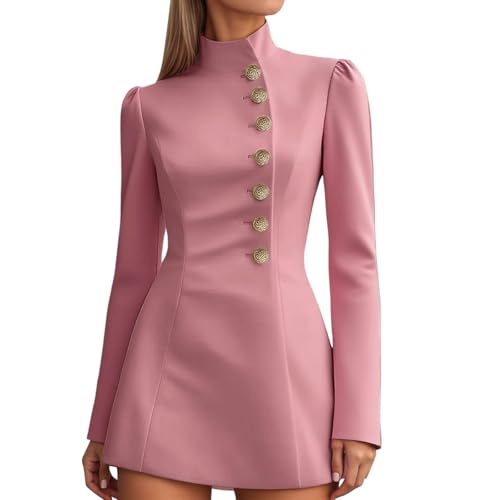 Robe tricotée femme manches longues col montant boutonné hiver