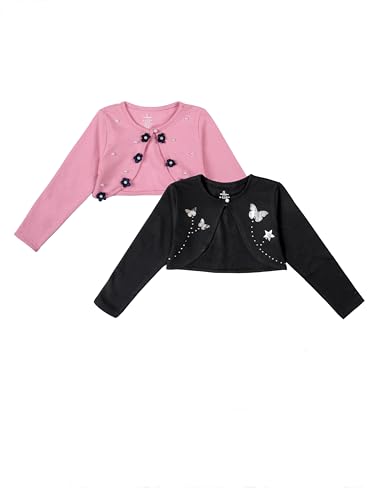 Image of KiddoPanti Girls Fleece Crop Length Shrug | Cotton Poly Fleece Fabric |Sequin Patch on Chest | Front Open Pearl Button Closure | Crop Length, Full Sleeve | Lightweigth & Breathable Girls Shrug