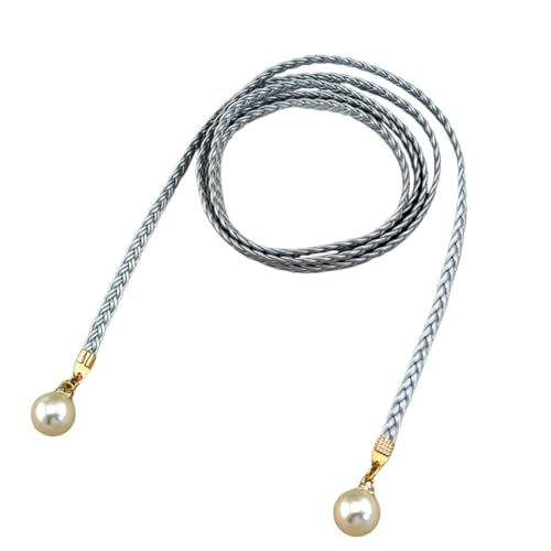 ikasus Women's Waist Belt, Braided Woven Tassels Chain Belt PU Leather Rope Belt with Pearl, Boho Fringe Belt for Dress, Silver