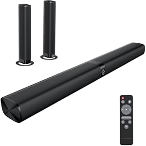 Sound Bar for Smart TV, Soundbar with Bluetooth/ARC/Opt/AUX Connect, Auto Volume Boost, 3 Equalizer Modes, 2 in 1 Detachable Soundbar for TV/PC/Gaming/Projectors