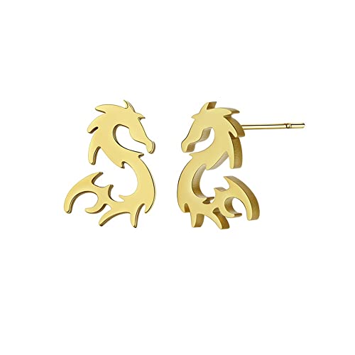 Stainless Steel Gold Silver Black Color Dragon Silhouette Post Stud Earrings Minimalist Fashion Ear Jewelry Gift for Women Men Girls