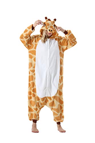 DarkCom Tier Onesie Halloween Cosplay Giraffe Kostüm Karneval Einteiliger Pyjamas Jumpsuit für Frauen und Männer L
