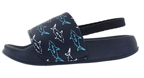 Capelli New York Toddler Boys Faux Leather Shark Print Slide Navy2