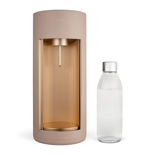 Mysoda: Stilvoller Glassy Wassersprudler aus Holzkomposit und Aluminium (ohne CO2-Zylinder) mit 1-Liter-Glasflasche & BPA-freier 1-Liter-Plastikflasche - Latte