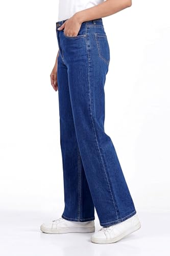 Image of Women's High Rise Wide Leg Denim Jeans | Stretchable Casual Blue Jeans for Women | Classic 5 Pocket Style | Comfortable Everyday Wear