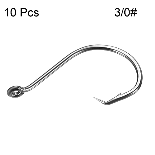 PATIKIL 3/0# Fishing Circle Hooks, 10 Pack 1.34" L Carbon Steel Offset Hook with Barbs for Freshwater Saltwater Black - Image 3