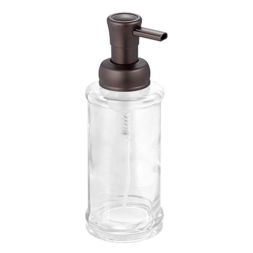 InterDesign Hamilton Glass Foaming Soap Dispenser Pump for Kitchen and Bathroom Countertop - Clear/Bronze