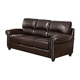 Abbyson Living Premium Top Grain Leather Sofa with Brass Nailhead Trim, Brown