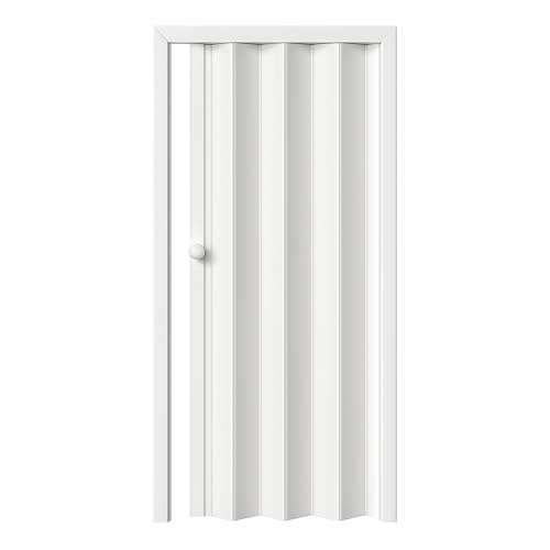 ESTO Porta a Soffietto con Serratura Chiave da Interno 84 x 215 cm Misura, Economy e Premium quality, Porta Scorrevole 6 Colori diversi Bianco, Noce, Ciliegio, Legno Scuro (Bianco Liscio)