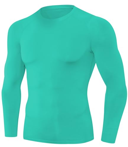 SPVISE Compression Shirt Men Long Sleeve Workout Gym Baselayer Top Cyan