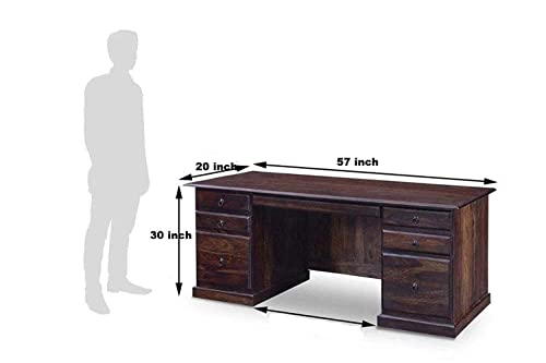MODERN FURNITURE SHEESHAM Wooden Study Table for Students Big Size with 6 Drawers Study Desk Table Office Table for Work from Home Writing Office Desk Computer Desk (Natural Walnut)