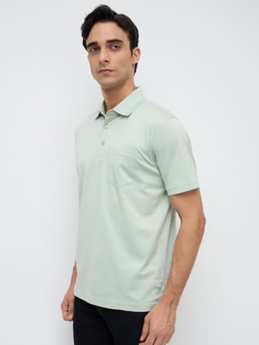 Image of Park Avenue Men Regular Fit Solid Pattern Pure Cotton Polo Neck Half Sleeve Casual T-Shirt