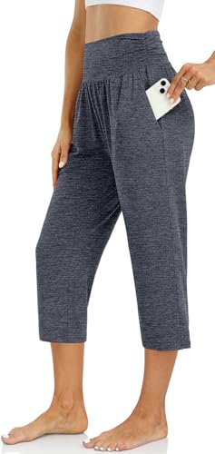 Image of UEU Women's Yoga Capri Pants Loose Soft Drawstring Workout Sweatpants