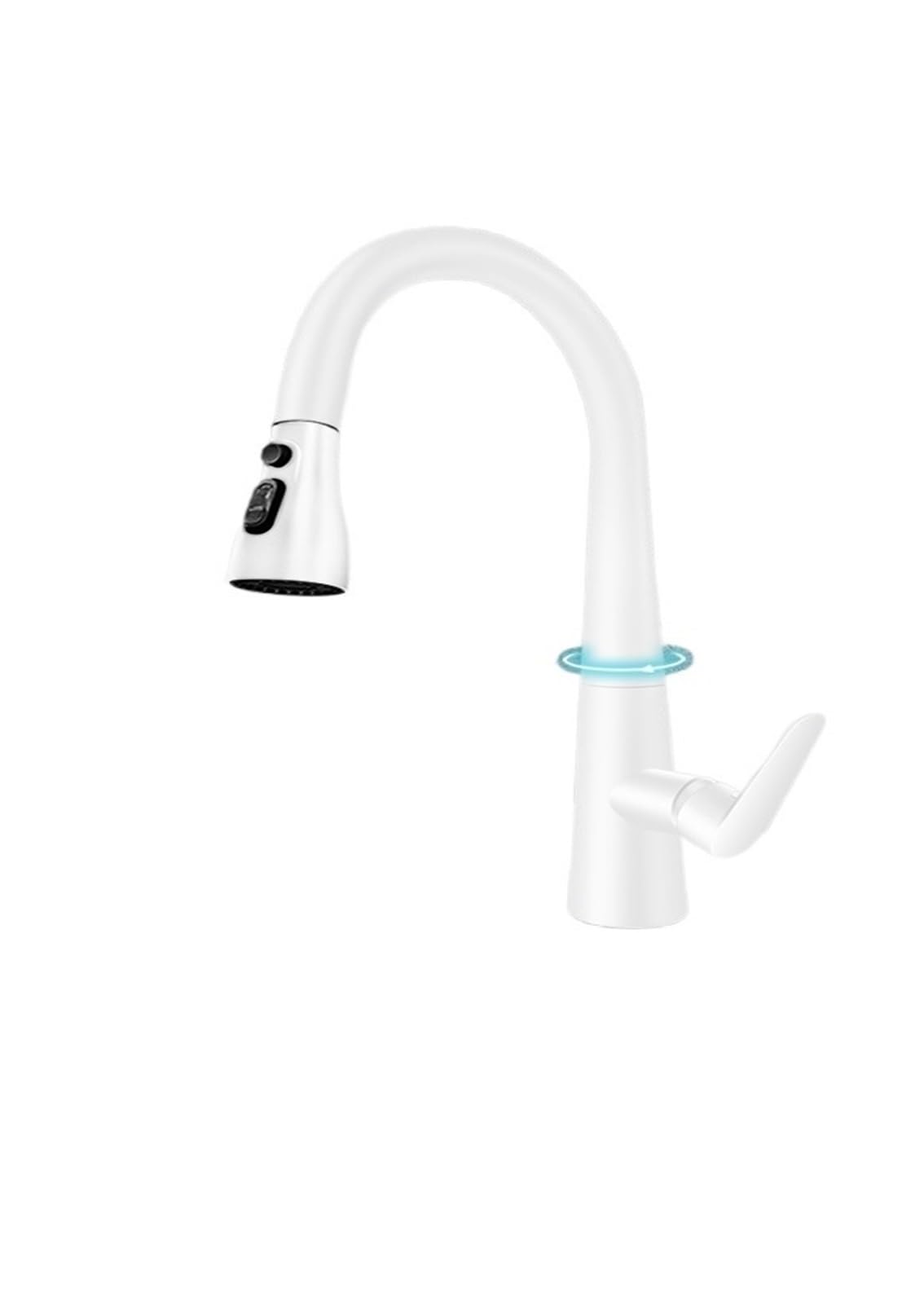 ZQFHSX Kitchen Tap, Matte White Pull Out Faucet, 360 Rotation Brass Stream Sprayer Head Hot Cold Washing Sink Mixer Tap Deck Mounted Crane(Bianco)