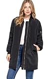 NE PEOPLE Women’s Satin Bomber Jacket – Casual Longline Bomber Full Zip Coat Parka Coats