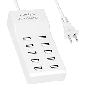 10-Port USB Charger Station, Smart Multiple Charging Block/USB Power Strip for Multiple Devices,Mobile Phones and iPads,Smart Watches Tablets (White)