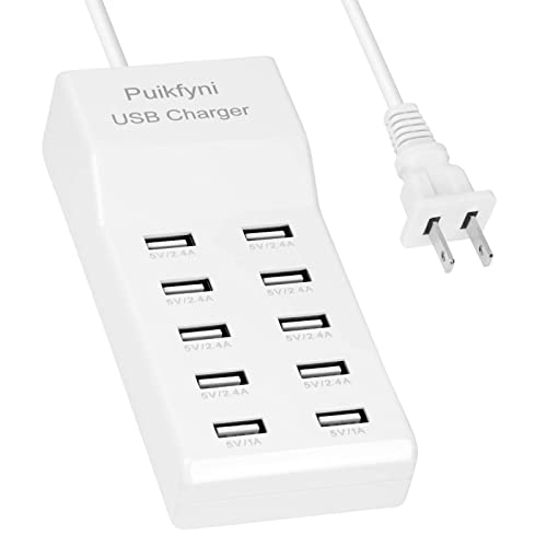 10-Port USB Charger [UL Certified] Family-Sized Desktop USB Rapid Charger，Smart USB Charger for Multiple Devices Smart Phone Tablet Laptop Computer