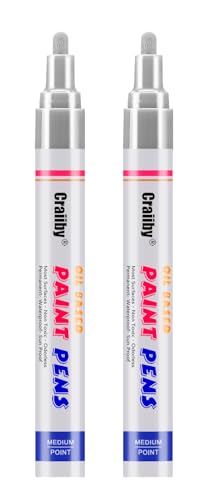 Image of Silver Paint Markers, 2 Pack Oil-Based Waterproof Quick Dry Permanent Paint Pen Set for Rocks Painting, Wood, Fabric, Plastic, Canvas, Glass, Mugs, Metal, Tire, Stone, DIY Craft