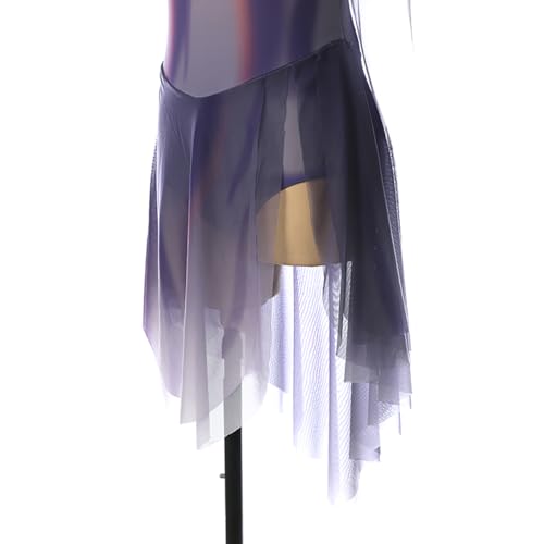 Lyrical Vestido feminino adulto patinação no gelo saia rolante patinação no gelo roxo sem mangas gaz