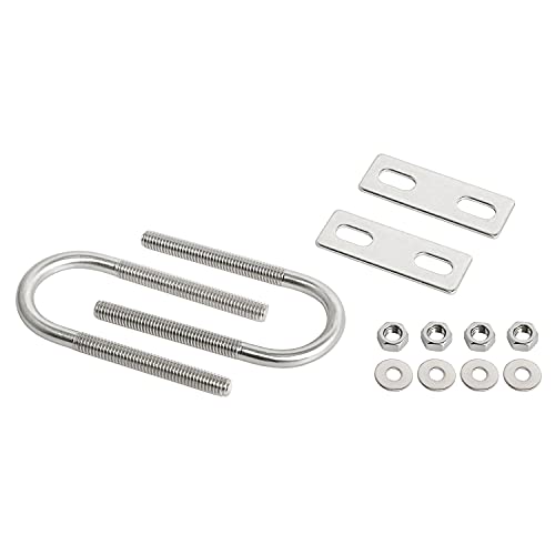 Image of Round U-Bolts 0.98 inch(25mm) Inner Width M6 Thread 304 Stainless Steel Silver with Plates Nuts Flat Washers for Car /RV /Trailer Bumper, 2Pcs
