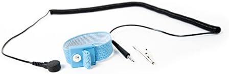 Bertech ESD Anti-Static Fabric Adjustable Wrist Strap with 12' Cord, 1 Megohm Resistor, 4 mm Snap, Blue