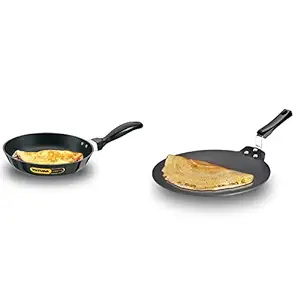 Hawkins Futura Nonstick Frying Pan, Capacity 1 Litre, Diameter 22 cm, Thickness 3.25 mm, Black (NF22) Futura Nonstick Dosa Tava, Diameter 30 cm, Thickness 4.88 mm, Black (NDT30)