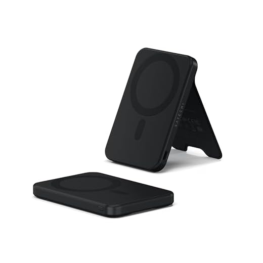 SATECHI OntheGo™ Batteria Esterna 5000mAh, Power Bank MagSafe Qi2 con Ricarica Rapida 15W e Supporto Integrato, Compatto, per Android e tutti gli iPhone 17 16 15 fino a 12 – Nero