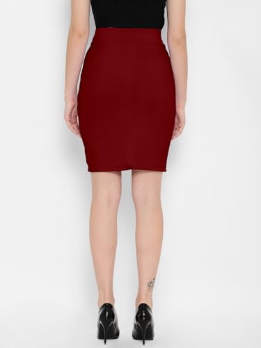 Image of Mehrang Formal Pencil Skirt, Women's Stretchable Pencil Midi Skirt, Cotton Blend Stretchable Knee Length Pencil Skirt with Elasticated Waist Belt