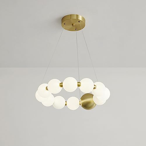 Chandelier rond LED en cuivre et verre blanc lait de haute qualité
