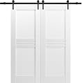 Modern Double Barn Door 72 x 84 inches/Mela 7444 White Silk / 13FT Rail Track Set/Solid Panel Interior Doors