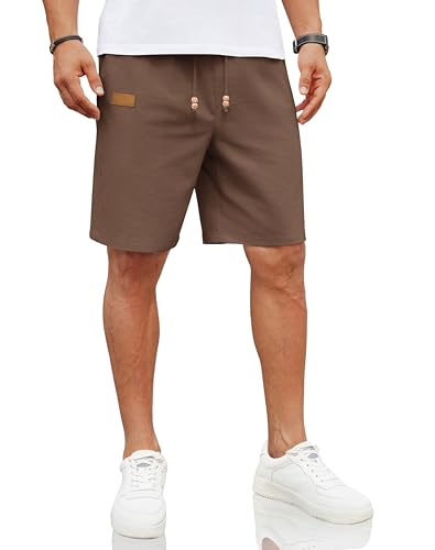 Image of COOFANDY Mens Linen Shorts Summer Casual Beach Shorts for Men with Elasticated Waist and Pockets Brown XL