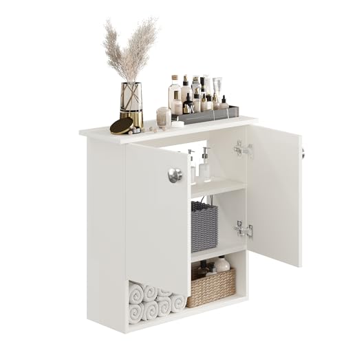 Image of FURNEASER Modern Engineered Wood Bathroom Storage Cabinet | Wall Mount Utility Organizer, Wash Area, Living Room & Bedroom | Space Saving Multipurpose Storage Unit (White)
