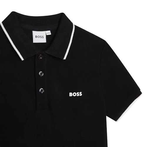 BOSS Boys Short Sleeve Knit Polo Shirt 2 Pack Black/Navy 12 Years4