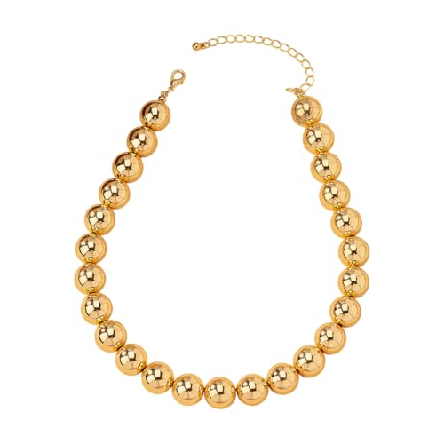 FORUBUS Gold Bead Necklace Ball Chain Choker Beaded Collar Necklace for Women Punk Chunky Metallic Spheres Statement Necklaces Fashion Jewelry for Daily Dating Party Outfits - Large 16