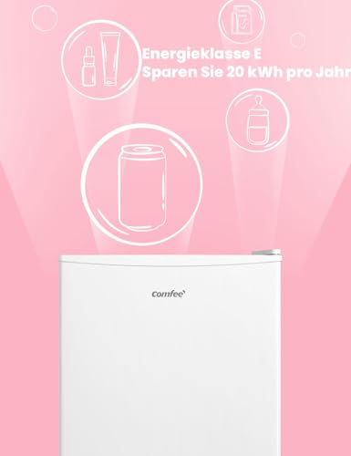 Comfee RCD50WH2(E) Mini Kühlschrank / 43L Kühlbox mit Eisfach/Kühlschrank Klein für Zimmer & Büro/Schnelle Kühlung in der Chiller Box/Temperaturregelung/Verstellbare Füße / 80 kWh/Jahr/Weiß
