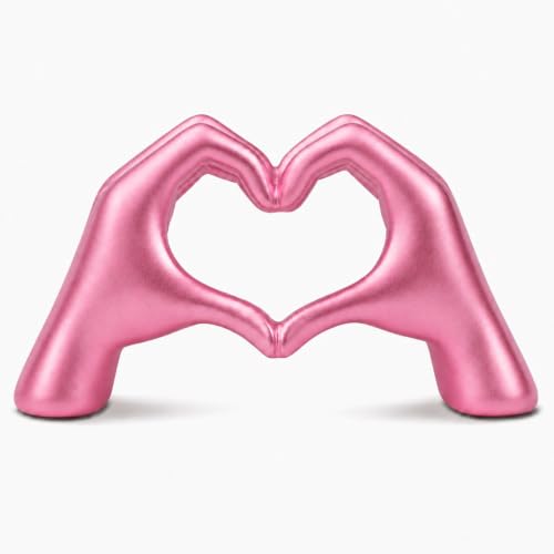 Escultura de manos en forma de corazón rosado perlado