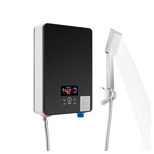6500W Mini Durchlauferhitzer Dusche 220V Elektrischer Warmwasserbereiter mit Digitalanzeige, IPX4 Wasserdichtigkeit, Kompakte Größe Instant-Heizung inklusive Duschkopf