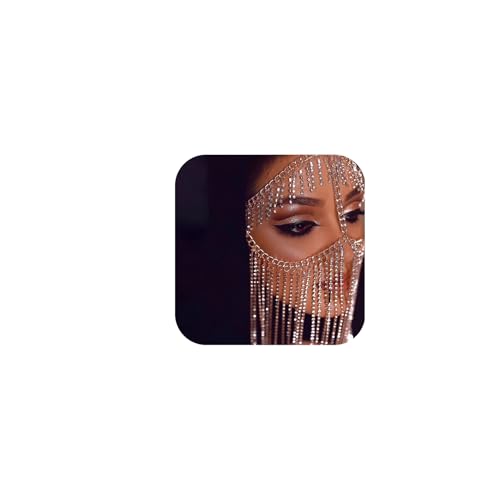 Sexy Rhinestone Layered Masquerade Party Mask Face Jewelry for Women Crystal Tassel Face Chain Jewelry Costume Head Hair by Rotaiboes - Used condition - US$7.01