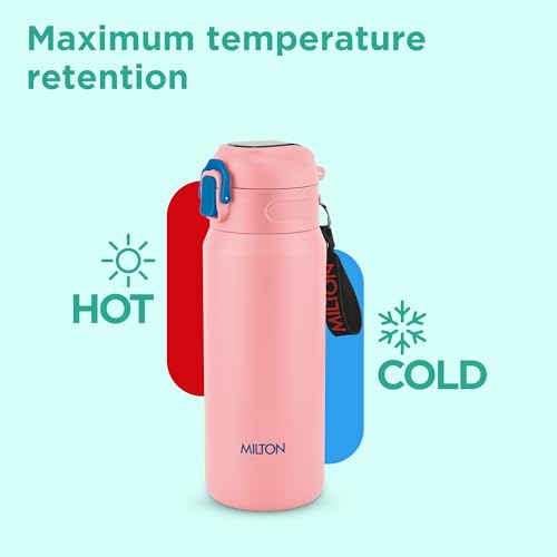 Image of Milton Swing 600 Thermosteel Water Bottle 540 ml with One Touch Safety Lock, Long Hours Hot and Cold, Leak Proof Lid, ISI Certified I Vacuum Insulated I for Office, Gym, School I Pink