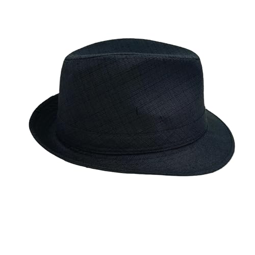 LUSENME Men's 20s Trilby Fedora Short Brim Panama Hat Unisex Casual Jazz Cap (US, Alpha, Medium, Large, Black)