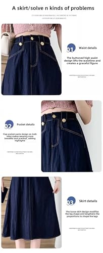 Women Slimming Elastic Waist Half-Length Skirt Plus Size Loose Mid-Length A- Line Denim Skirt Dark Blue 3XL2