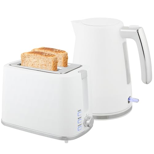 HOMCOM Ensemble bouilloire et grille-pain en acier 2200 W et 1,7 L, bouilloire thermostat Otter, filtre anti-calcaire, grille-pain 2 fentes, 7 réglages de...