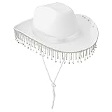 FEESHOW Damen Cowboyhut mit Strass Fransen Glitzer Cowgirl Hut Mütze Party Halloween Karneval Kostüm Zubehör Kopfbedeckung Bunt_D One Size