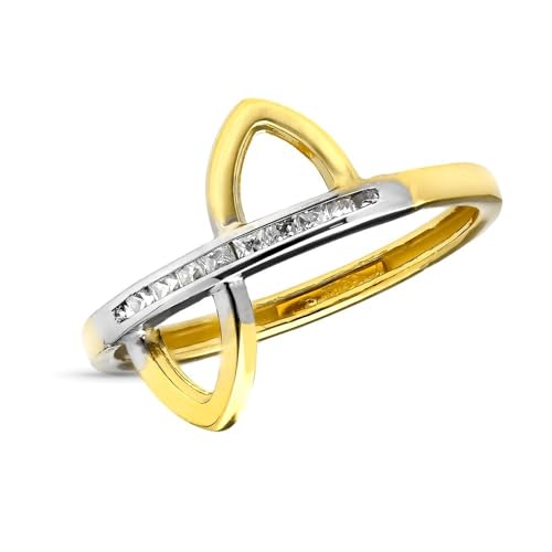 Bague en or bicolore 9k aux losanges sertis d'éclat