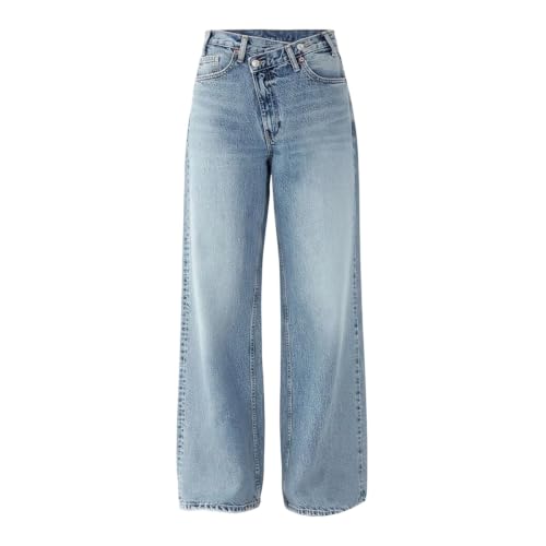 Pantalones vaqueros holgados rectos de cintura alta estilo mezclilla Y2K pierna ancha para mujer 4