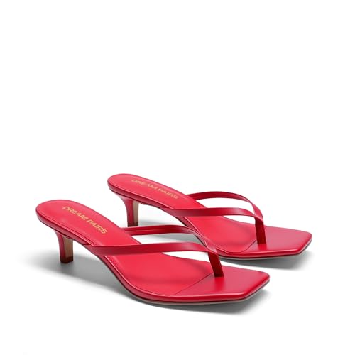 Image of DREAM PAIRS Kitten Heels for Women Flip Flop Low Heels Square Open Toe Sandals Thong 1.97 Inch Heeled Sandals for Summer Vacation