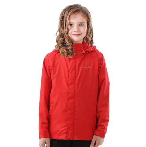 Image of YINGJIELIDE Boys Girls Waterproof Rain Jackets Kids Easy to Fold Windbreaker Lightweight Outdoor Hooded Raincoat