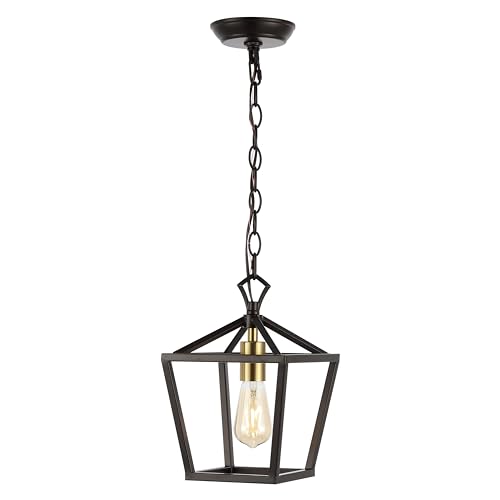 Image of JONATHAN Y Pagoda 1-Light Pendant 8 inch Cage, Oil Rubbed Bronze /Brass Gold
