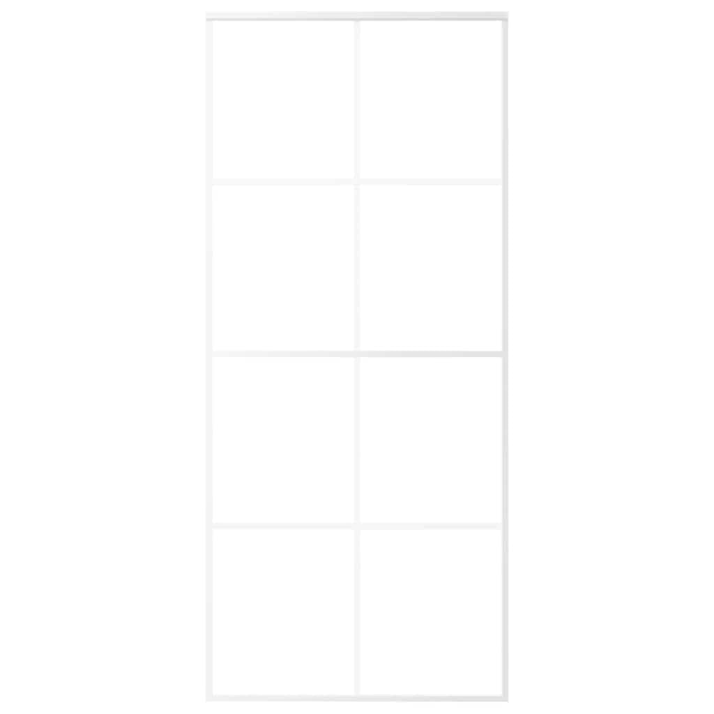 Schiebetür ESG-Glas Aluminium Weiß 90x205 cm, Innentür mit Zarge komplett, Schiebetür komplettset für Zimmertüren mit Zarge komplett, modernes Design, platzsparend, leise Bedienung