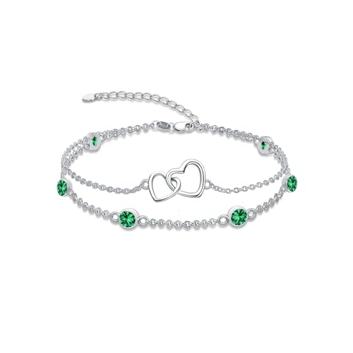 Dorunmo Heart Birthstone Bracelet Anklet for Women 925 Sterling Silver Birthday Jewelry Gifts for Women Wife